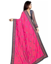 Half and half Net Pink Mirror Work Saree With Blouse
