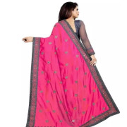 Half and half Net Pink Mirror Work Saree With Blouse