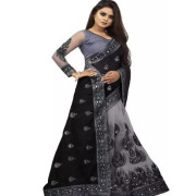 Half and Half Net Black Embroidered Saree with Blouse